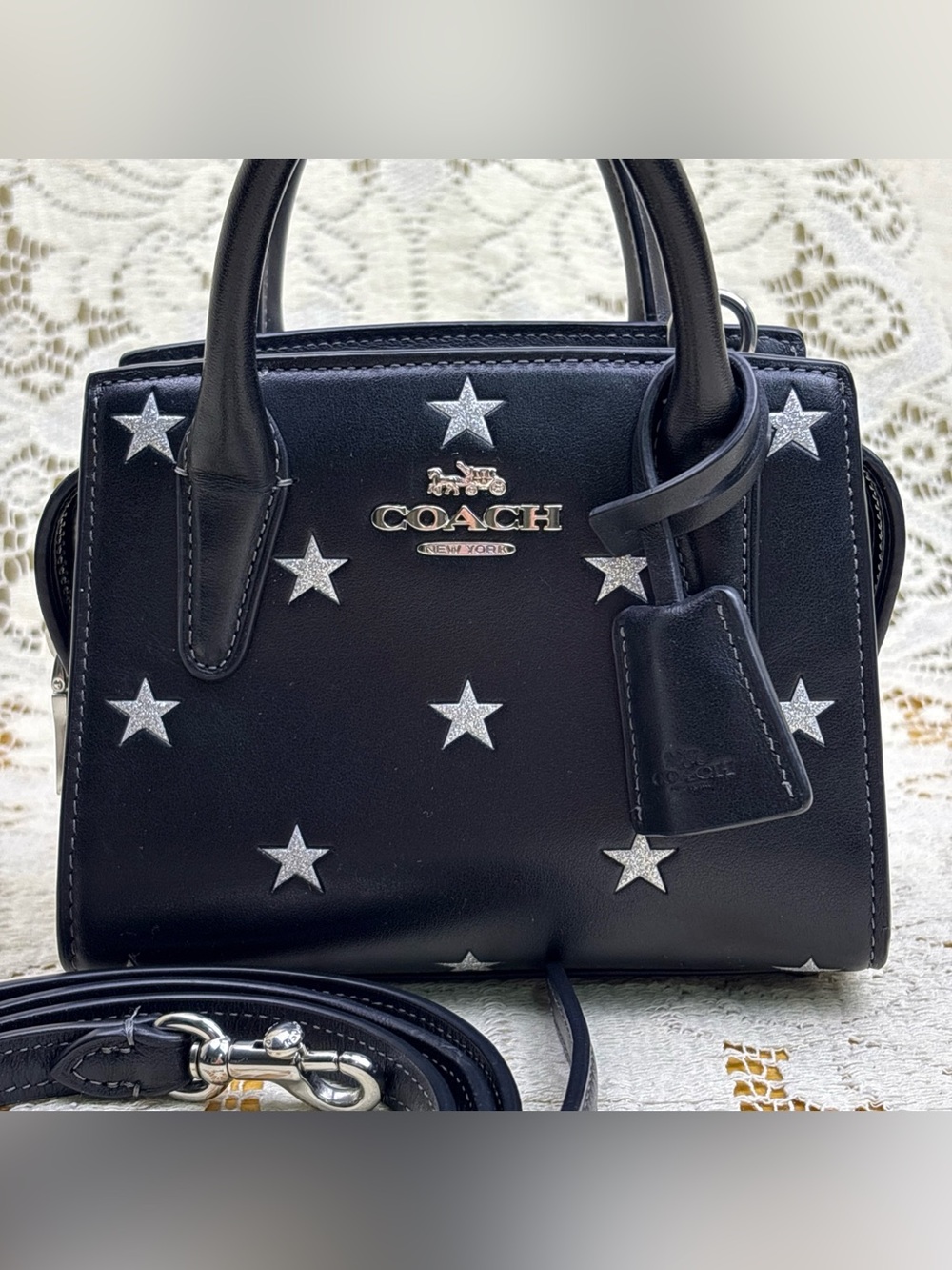 COACH Andrea Star Print Mini Carryall Bag Black Multi Leather Crossbody